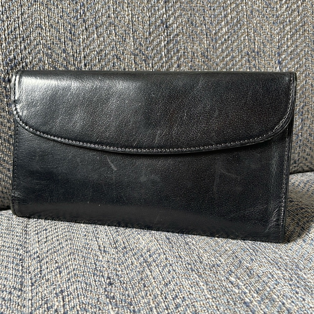 Coach black leather bifold wallet with checkbook holder